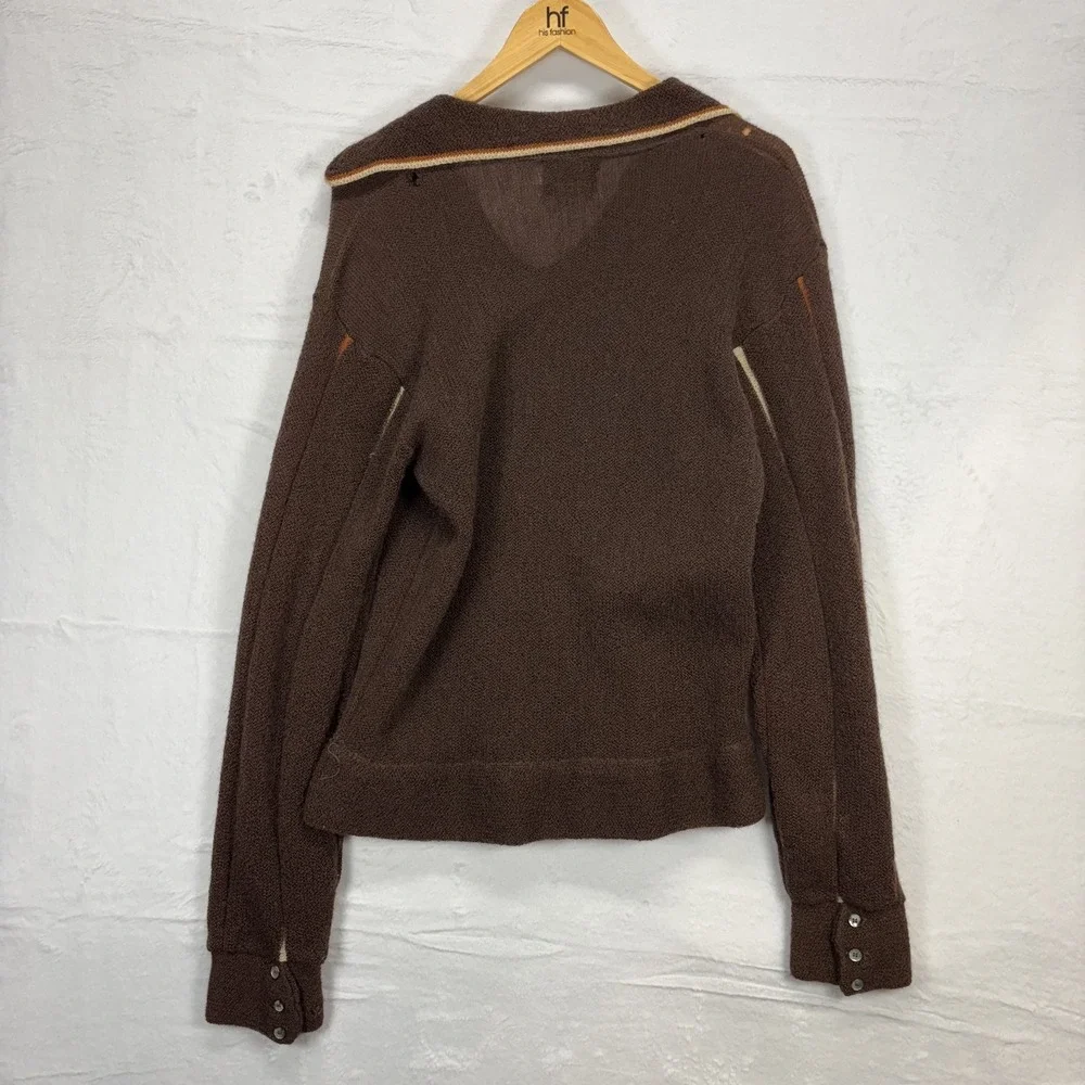 Vintage Campus V Neck Sweater Loop Johnny Collar Brown 70s Mohair Wool Knit USA